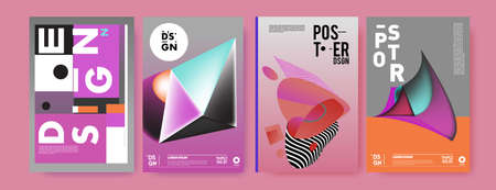 Abstract colorful collage poster design template. Cool geometric and retro cover design. Blue,...