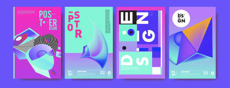 Abstract colorful collage poster design template. Cool geometric and retro cover design. Blue,...