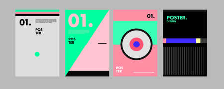 Cover and Poster Design Template for Magazine. Trendy Abstract Colorful Geometric and Curve Vector Illustration Collage with Typography for Cover, book, social media story, and Page Layout Designの写真素材