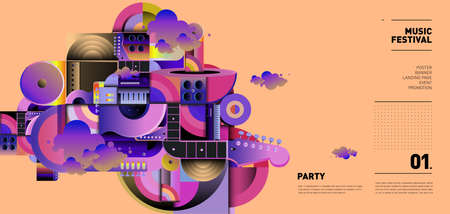 Music Festival Illustration Design for Party and Event. Vector Illustration Collage of Music for Background and Wallpaper design.の写真素材