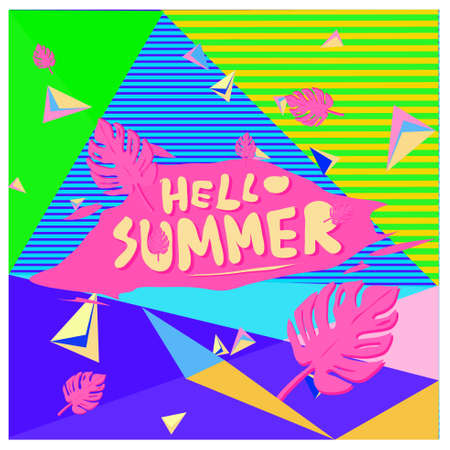 Trendy vector summer cards illustration with floral elements and abstract colorful textures. Design for poster, card, invitation, brochure and promotion template. Fashion art print and background design.のイラスト素材