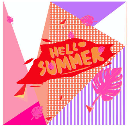 Trendy vector summer cards illustration with floral elements and abstract colorful textures. Design...
