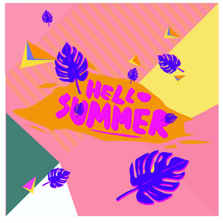 Trendy vector summer cards illustration with floral elements and abstract colorful textures. Design...