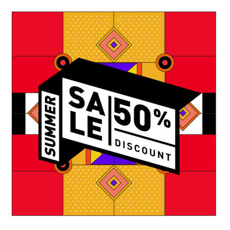 Summer Sale 50% Discount Banner with Colorful Abstract Geometric Background Pattern for social media feed and storyのイラスト素材