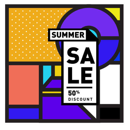 Summer Sale 50% Discount Banner with Colorful Abstract Geometric Background Pattern for social media feed and storyのイラスト素材