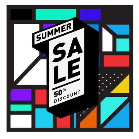 Summer Sale 50% Discount Banner with Colorful Abstract Geometric Background Pattern for social media feed and storyのイラスト素材