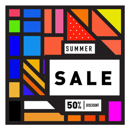 Summer Sale 50% Discount Banner with Colorful Abstract Geometric Background Pattern for social media feed and storyのイラスト素材