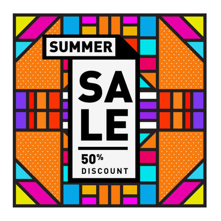 Summer Sale 50% Discount Banner with Colorful Abstract Geometric Background Pattern for social media feed and storyのイラスト素材
