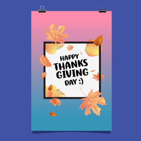 Happy Thanksgiving Vector Illustration with Autumn Leaves Background designのイラスト素材