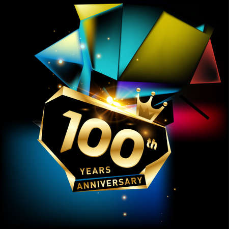 100th anniversary celebration colorful background design. One hundred years birthday logo on geometric colorful background.のイラスト素材