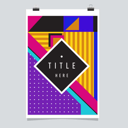 Abstract colorful geometric pattern background for poster design template. Blue, yellow, red, orange, pink and green.のイラスト素材