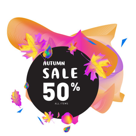 Autumn sale Memphis fluid style web banners. Fashion and travel discount poster. Vector holiday Abstract colorful illustration with special offer and promotion.のイラスト素材
