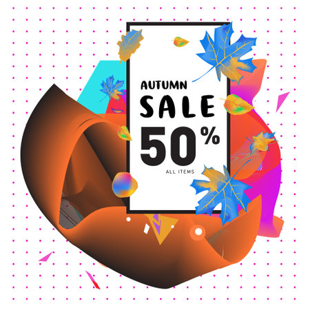 Autumn sale Memphis fluid style web banners. Fashion and travel discount poster. Vector holiday Abstract colorful illustration with special offer and promotion.のイラスト素材