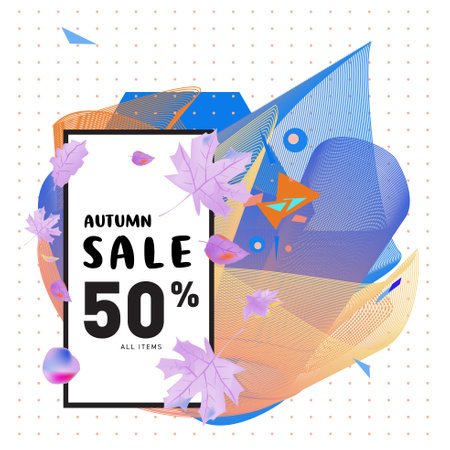 Autumn sale Memphis fluid style web banners. Fashion and travel discount poster. Vector holiday Abstract colorful illustration with special offer and promotion.のイラスト素材