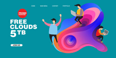 Free Clouds Storage Promotion Illustration for Banner and Landing web Page Designのイラスト素材
