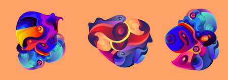 Abstract liquid shape. Fluid design.Isolated gradient waves with geometric lines dots.Vector illustration.のイラスト素材