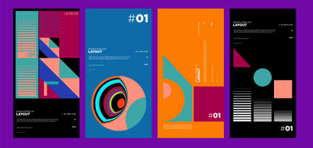 Colorful abstract geometric bauhaus and ethnic poster design template