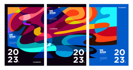 New year 2023 calendar design template with geometric colorful abstract. Vector calendar designs.
