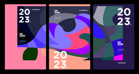 New year 2023 calendar design template with geometric colorful abstract. Vector calendar designs.
