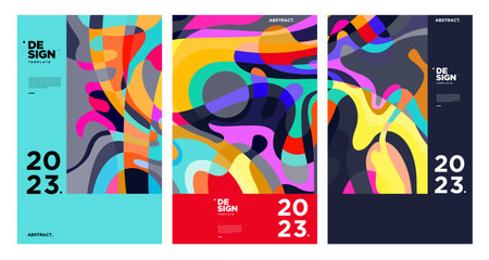 New year 2023 design template with fluid colorful abstract backgroundsのイラスト素材