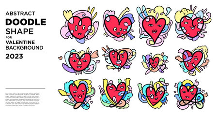 Vector colorful valentine doodle background vector set of illustrationのイラスト素材