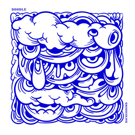 Vector abstract ethnic and culture doodle illustration in blue color for backgroundsのイラスト素材