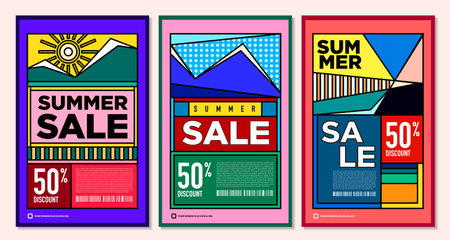 Summer sale poster design template. Set of colorful summer sale poster design.のイラスト素材