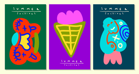 Vector set of cards with hand drawn lettering and abstract elements.