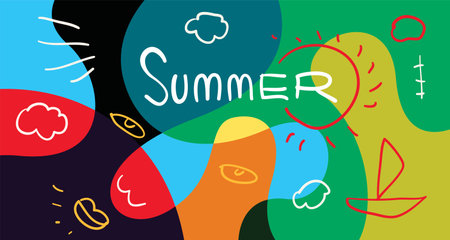 Summer poster with hand drawn doodle elements. Vector illustration.