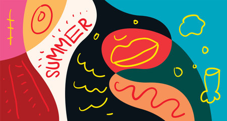 Hand drawn vector abstract creative doodle graphic illustration with lettering Hello summer.のイラスト素材