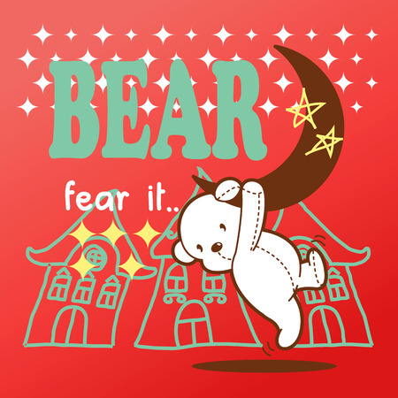 Teddy bear cute hang on the moonのイラスト素材