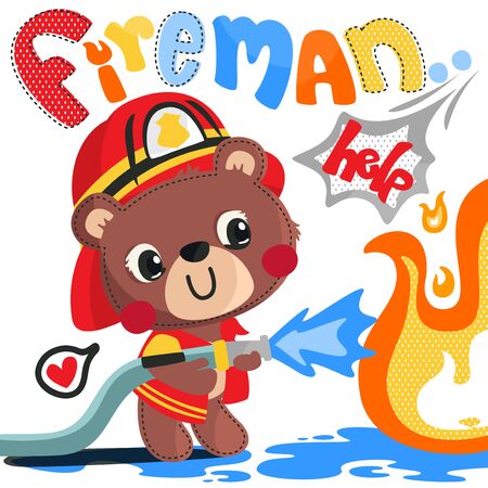 Cartoon teddy bear fireman illustration vector.のイラスト素材