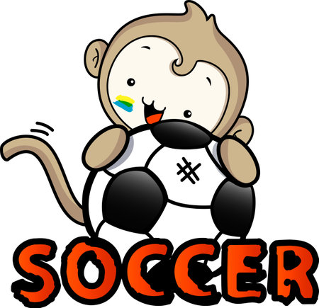 Monkey boy joyfully play with a ball.のイラスト素材
