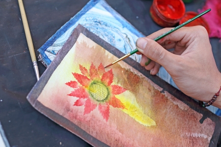 Hand of man is paintingのeditorial素材