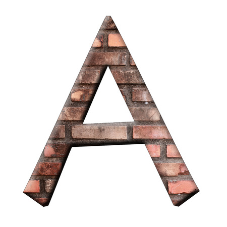 Alphabet in old red  brick texture on white backgroundの写真素材