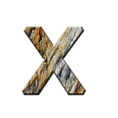 Alphabet in stone texture on white backgroundの写真素材