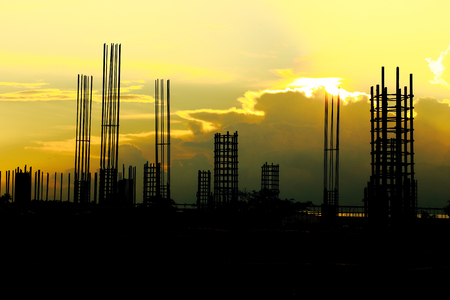 Silhouettes of Construction site on sky backgroundの写真素材
