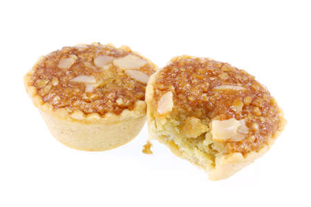 Cake with almond on white backgroundの写真素材