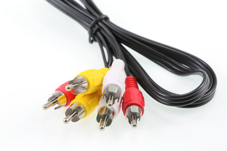 Plugs and cables on white backgroundの写真素材