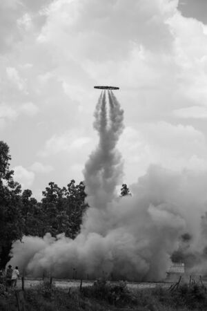 THAILAND - MAY 16: Sky rocket launching in "Skyrocket Festival" on May.16, 2015 in Kud Wa Municipality,Amphoe Kuchinarai,Kalasin province, Thailand. The Kud Wa Skyrocket Festival is Very exciting.のeditorial素材