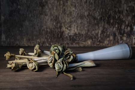 dry artificial flower made from pandan.still life style.の写真素材