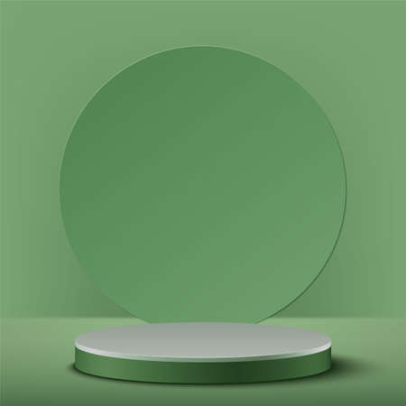 3D podium and rear circle scene With background color And the overall picture is a simple green.のイラスト素材