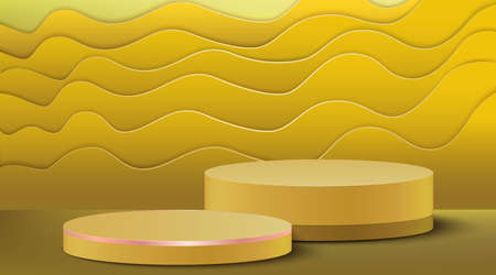 3d podium colorful golden yellow waveform.のイラスト素材