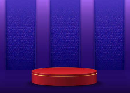 3d red tone podium 3 strips of blue tone polka dot background.のイラスト素材