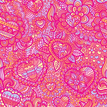 Vintage hearts and flowers doodle backgroundのイラスト素材