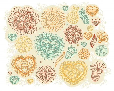 Set of doodle hearts and flowersのイラスト素材