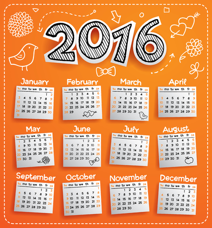 New Year 2016 vector doodle calendar templateのイラスト素材