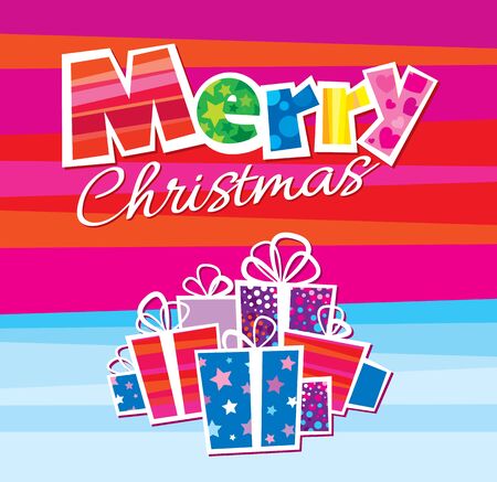 Vector illustration of sign wishing Merry Christmas and giftboxesのイラスト素材