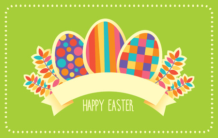 Happy Easter vector retro card or banner template in green.のイラスト素材