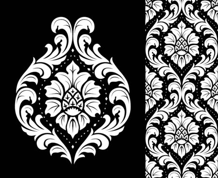 Black Vector seamless damask ornament backgroundのイラスト素材